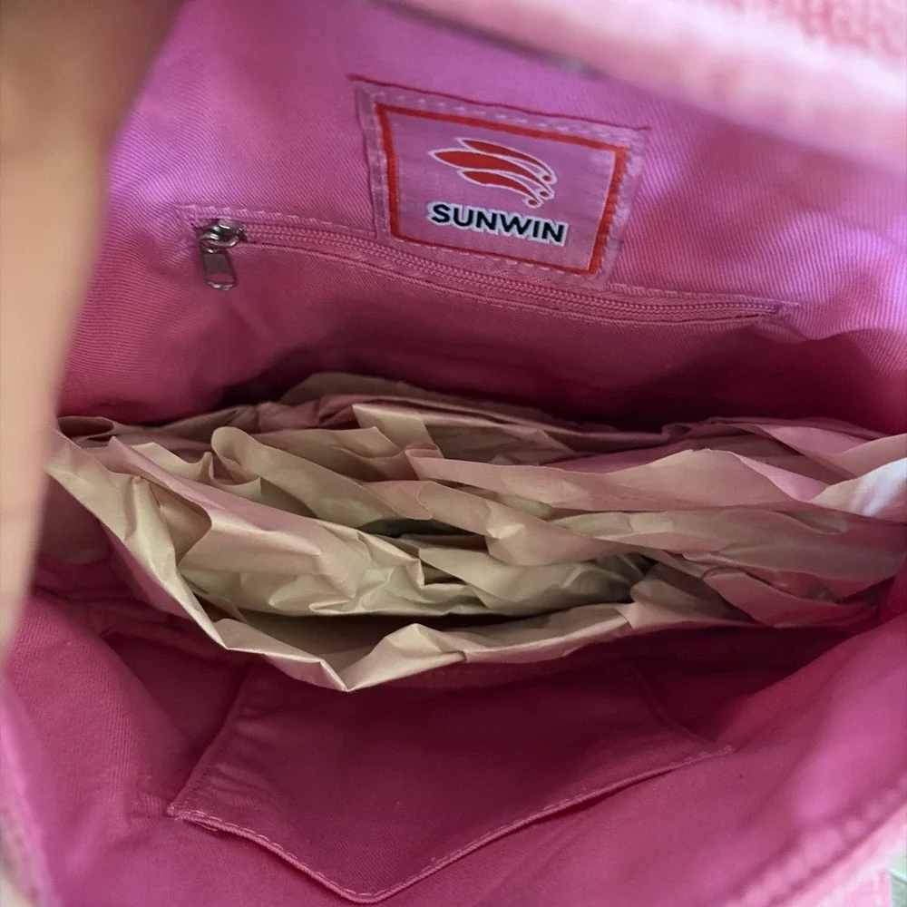 SUNWIN RARE Pink & Green Terry‎ Cloth Small Boatkin style Tote Bag.